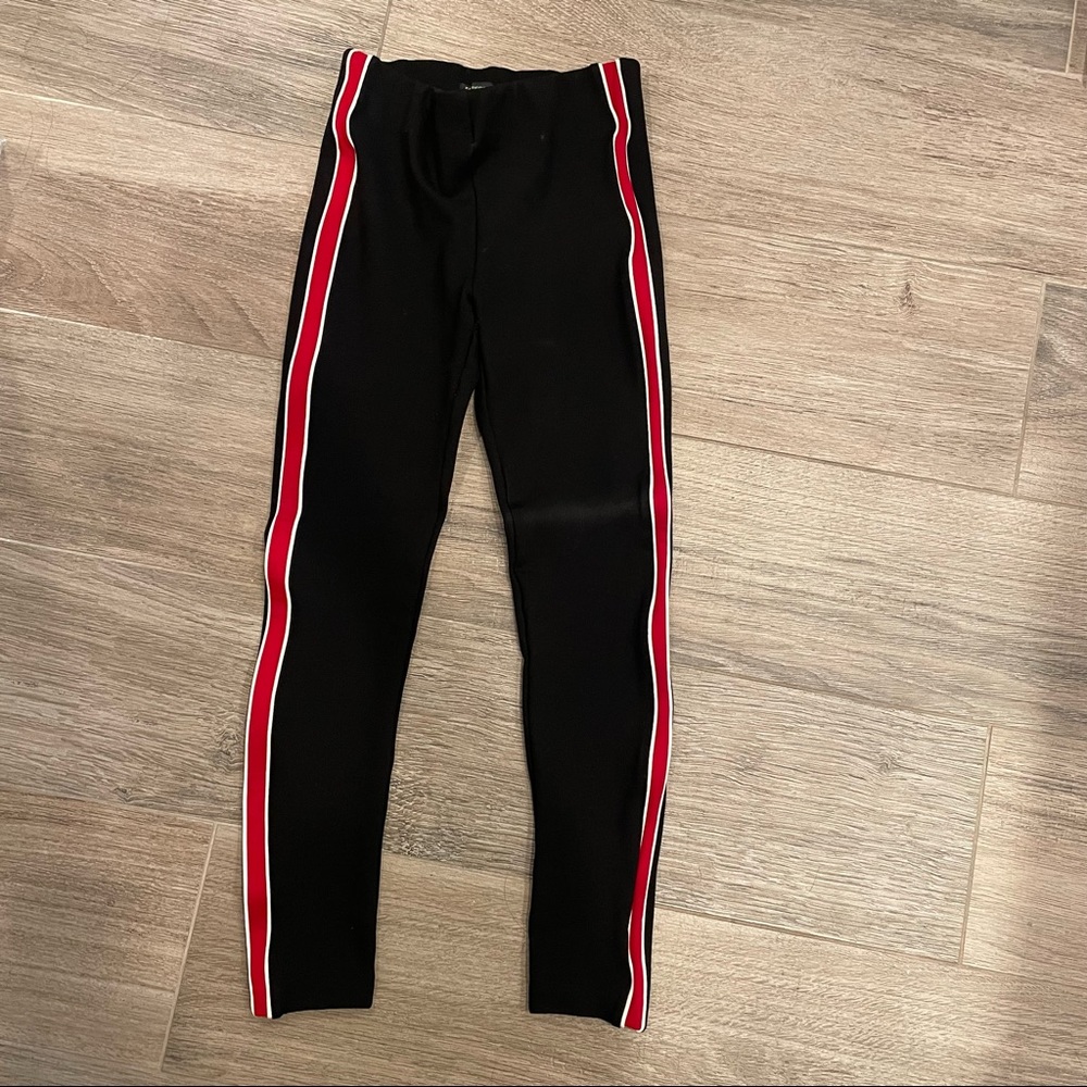 Black Leggings w/ Red + White Stripe Detail